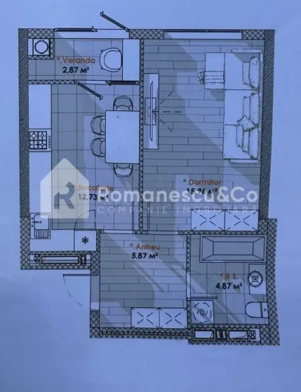 1-camere apartament, 43 m² — Imagine 2
