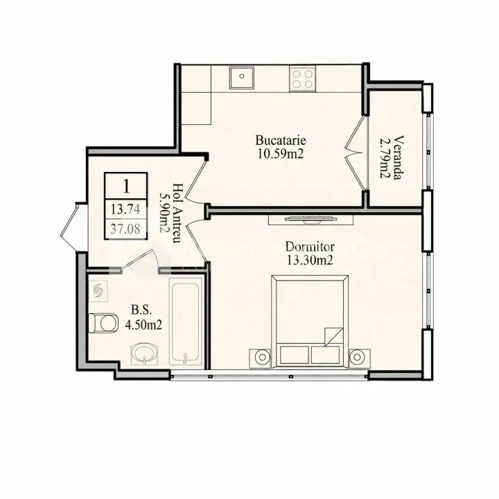 1-комнатная квартира, 37 м² — Изображение 1