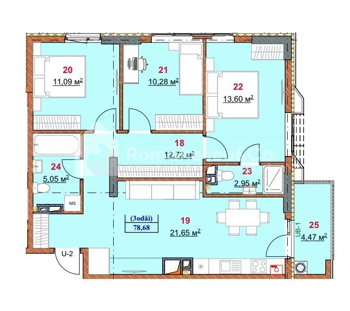 3-camere apartament, 78.68 m² — Imagine 1