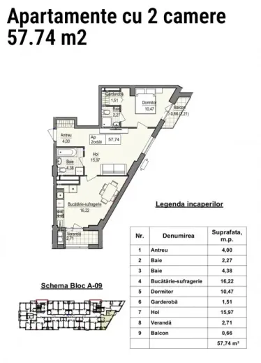 2-camere apartament, 58 m² — Imagine 4