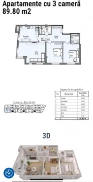 3-camere apartament, 74 m² — Imagine 2