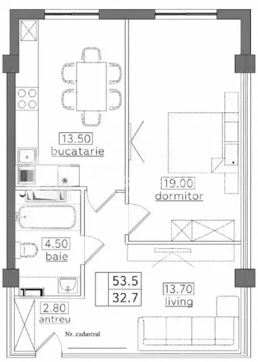 1-camere apartament, 54 m² — Imagine 2