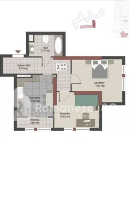 2-camere apartament, 55 m² — Imagine 2