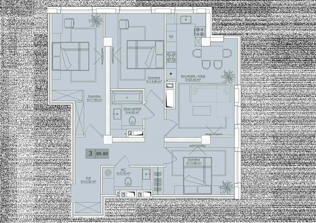 3-bedroom apartment, 89.8 m² — Image 2