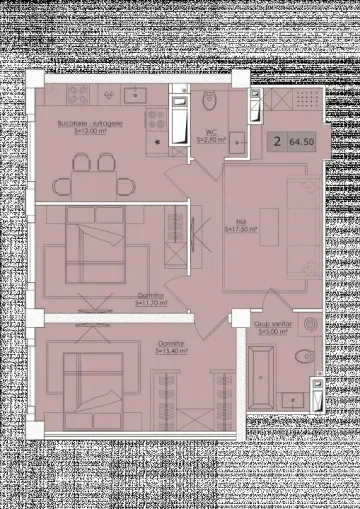 2-bedroom apartment, 64.5 m² — Image 2