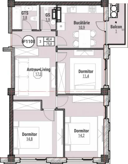3-комнатная квартира, 75 м² — Изображение 3