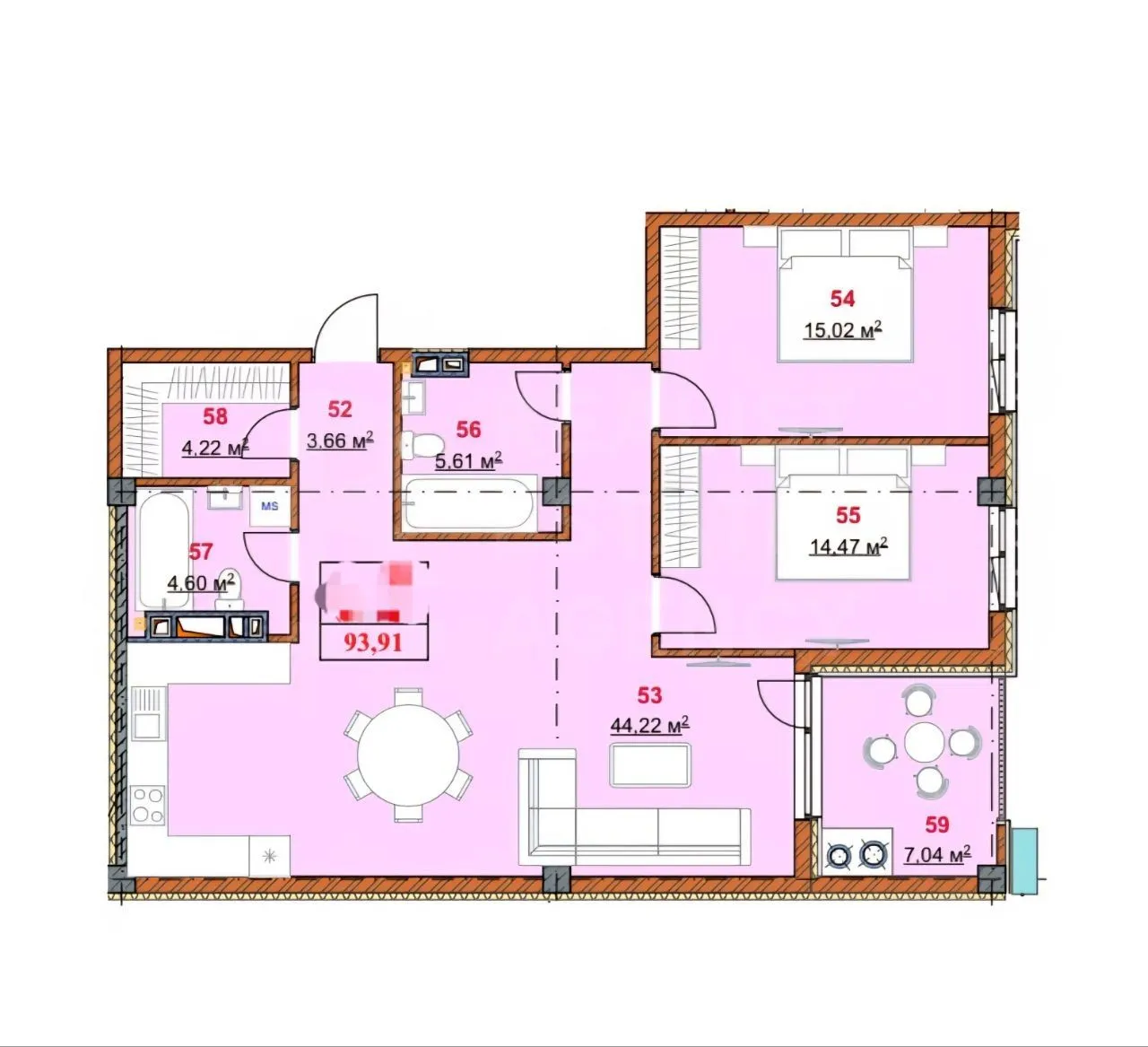 2-camere apartament, 94 m² — Imagine 2