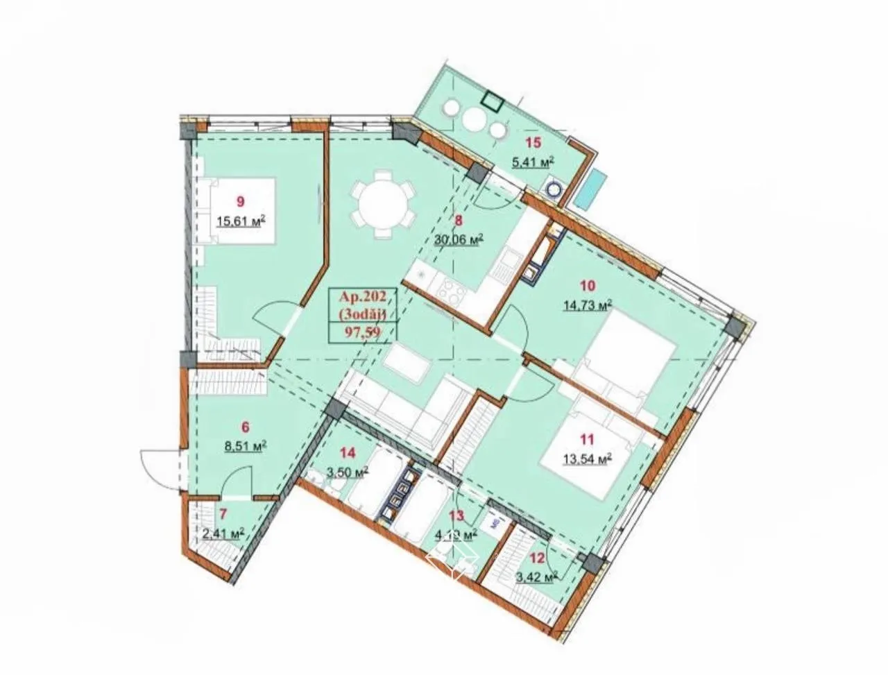 3-комнатная квартира, 98 м² — Изображение 2