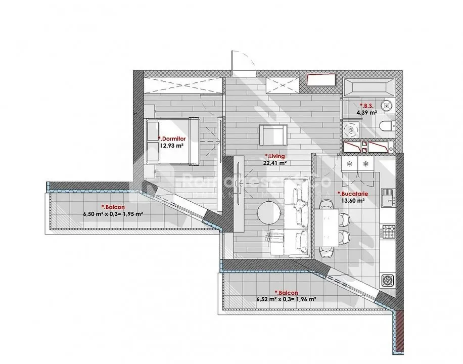 1-camere apartament, 58 m² — Imagine 2