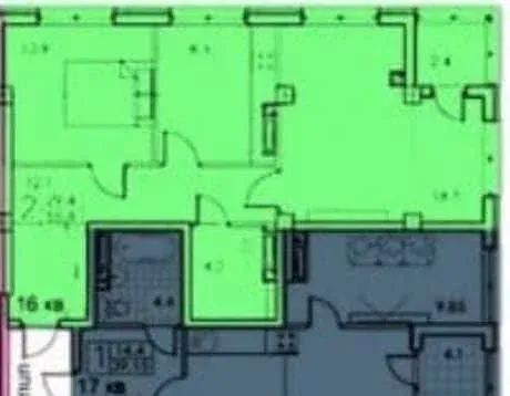 2-camere apartament, 55.8 m² — Imagine 1