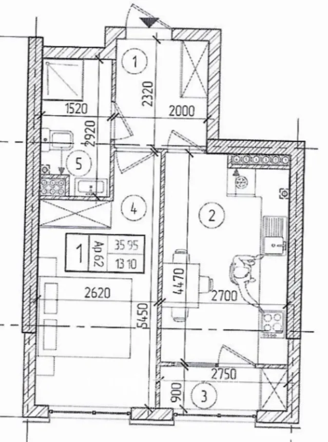 1-camere apartament, 35.95 m² — Imagine 3