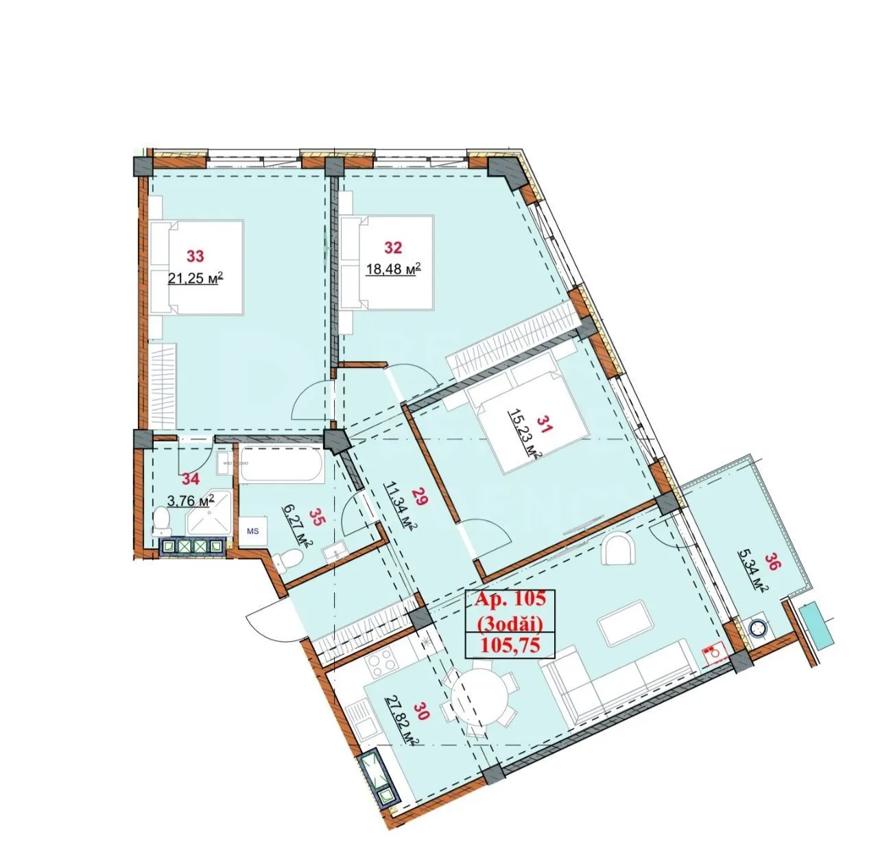 2-camere apartament, 105 m² — Imagine 2