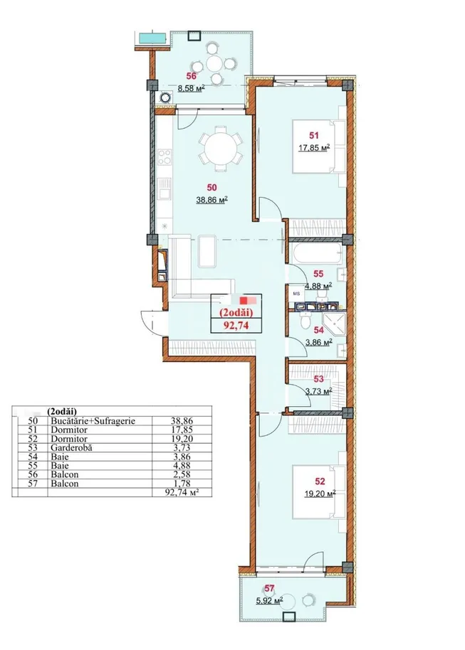 3-camere apartament, 93 m² — Imagine 2