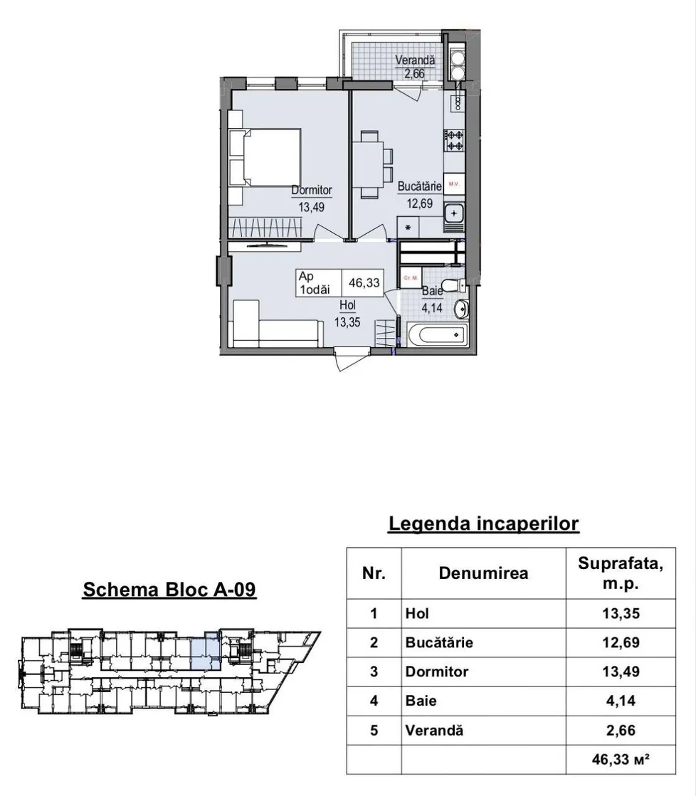 1-bedroom apartment, 46 m² — Image 3