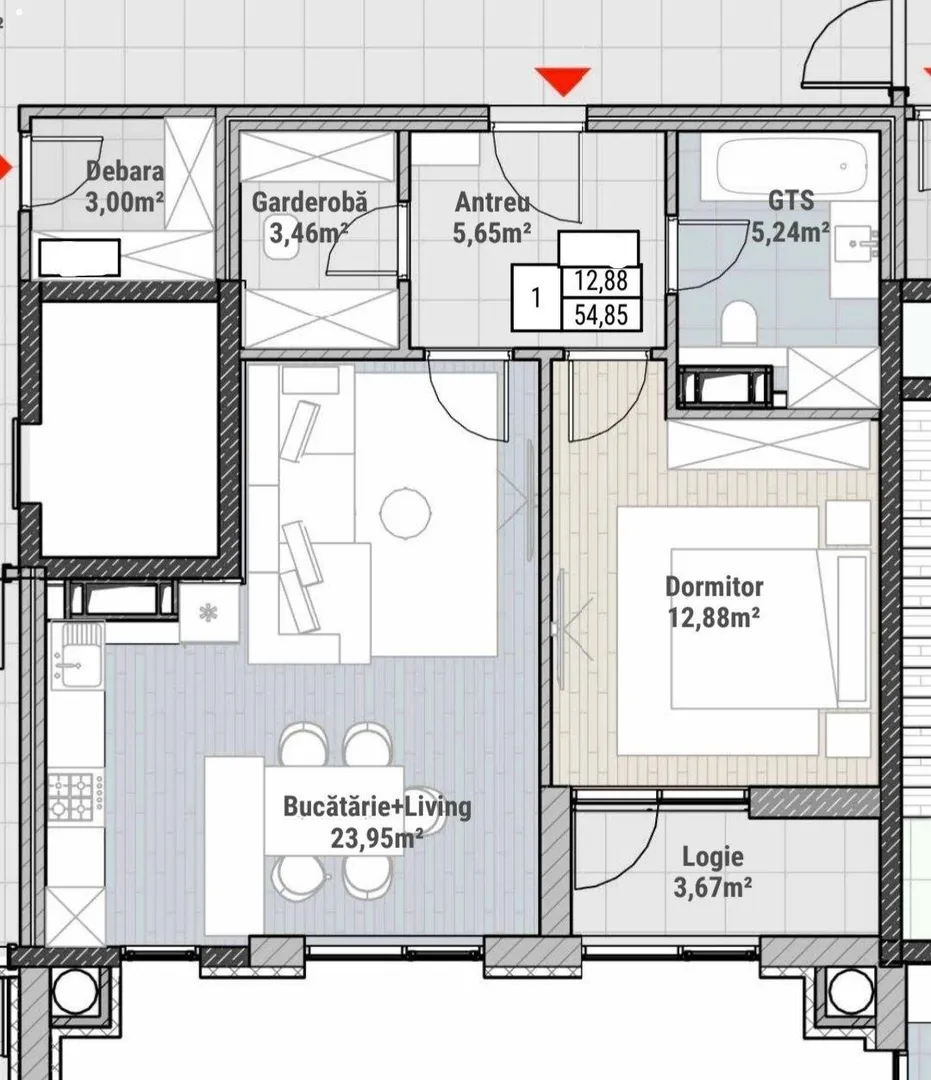 1-комнатная квартира, 55 м² — Изображение 2