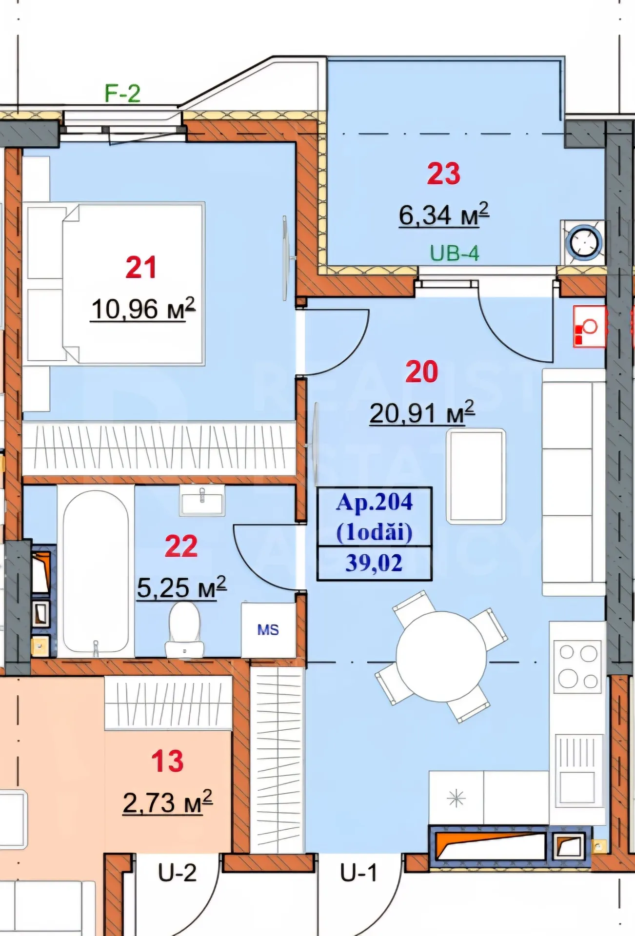 1-camere apartament, 39 m² — Imagine 2