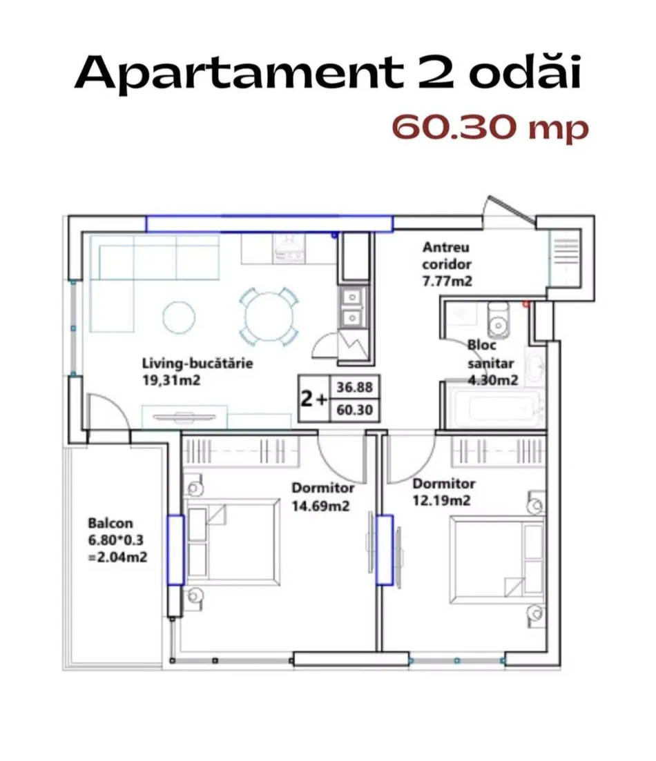 2-комнатная квартира, 60 м² — Изображение 2