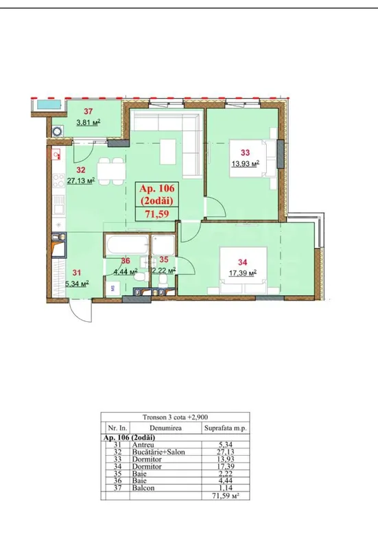 3-комнатная квартира, 71.59 м² — Изображение 3