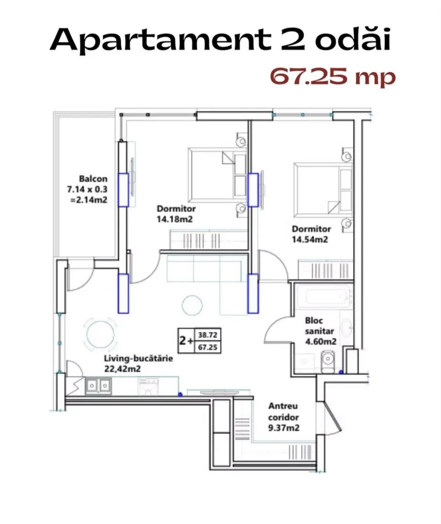 2-комнатная квартира, 67 м² — Изображение 2