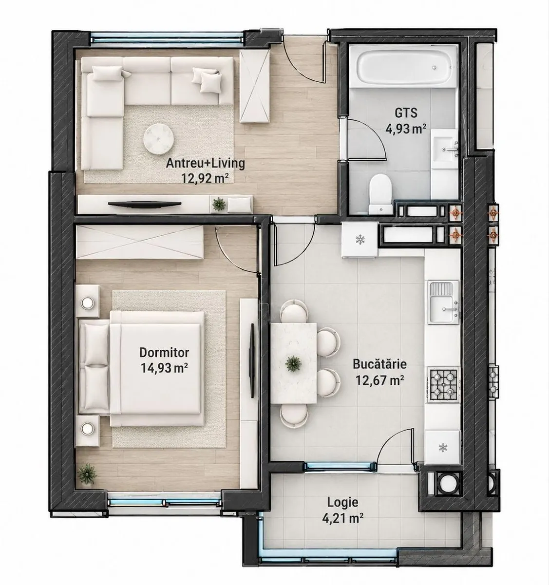 1-camere apartament, 49 m² — Imagine 2