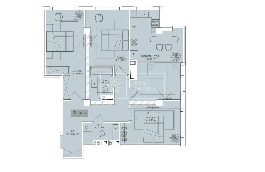 3-комнатная квартира, 89.8 м² — Изображение 1