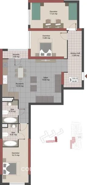 3-camere apartament, 109 m² — Imagine 2