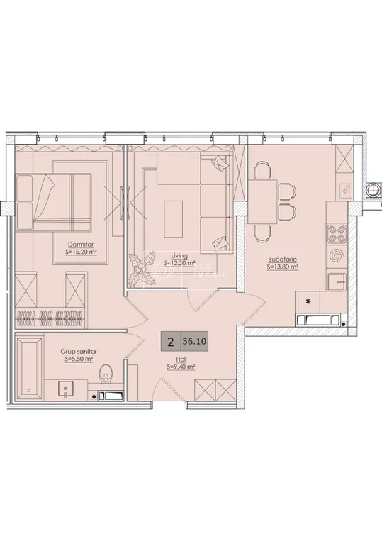 2-комнатная квартира, 56.1 м² — Изображение 2