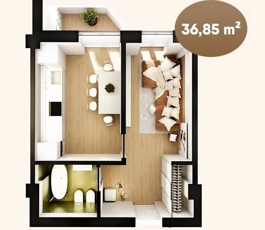 1-комнатная квартира, 36.85 м² — Изображение 4
