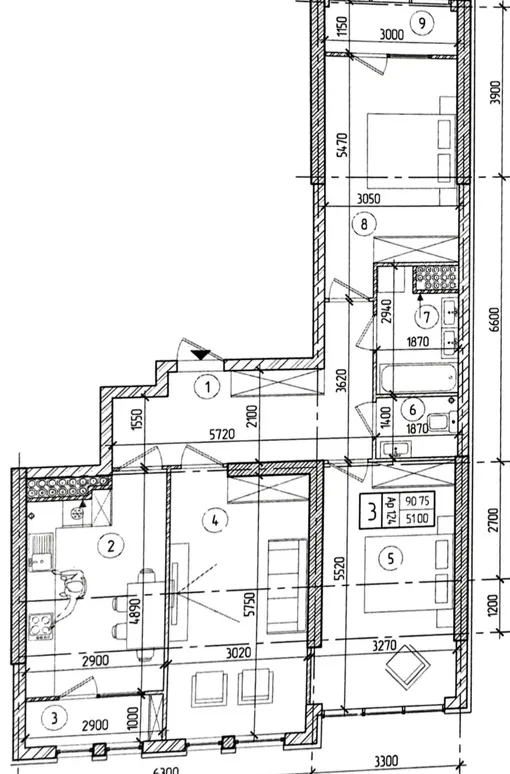 3-комнатная квартира, 90.75 м² — Изображение 2