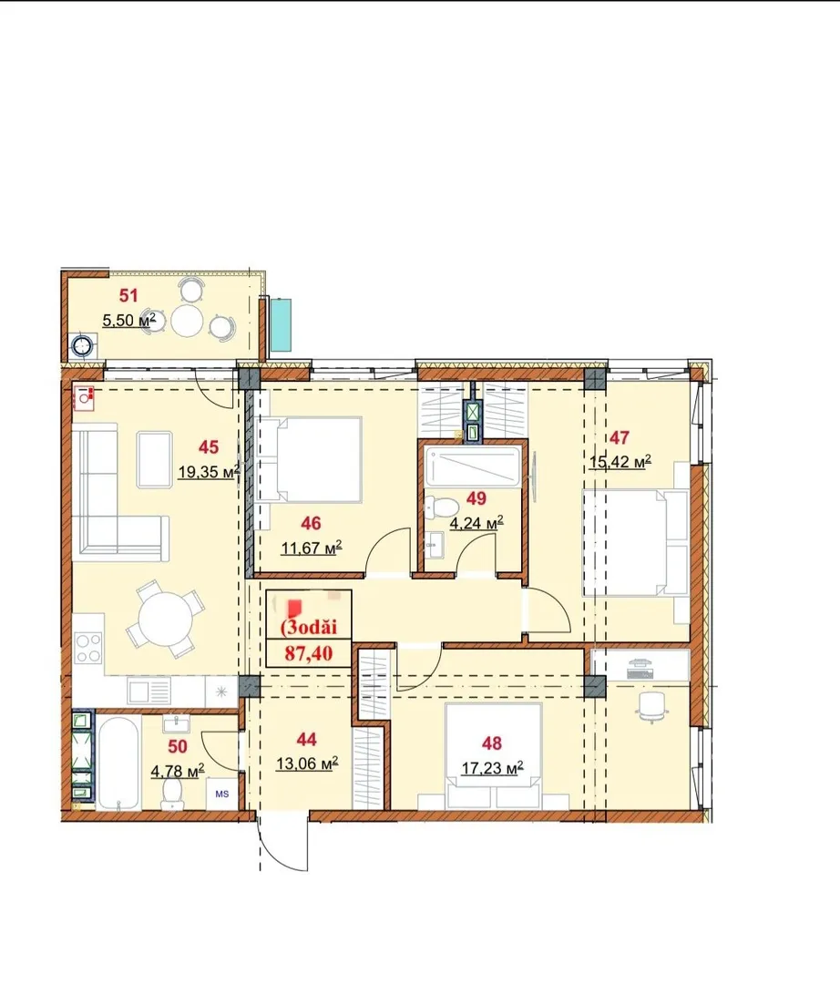 3-bedroom apartment, 87 m² — Image 2