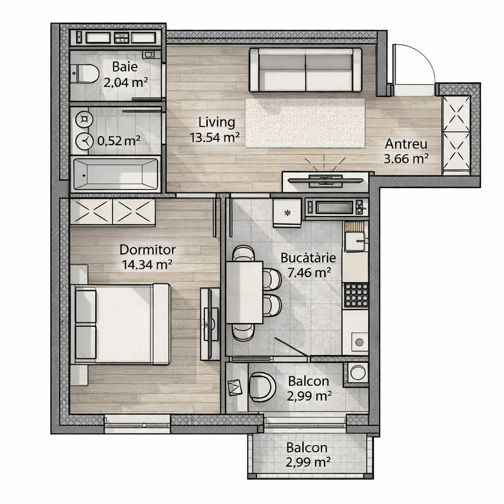 1-комнатная квартира, 49.55 м² — Изображение 1