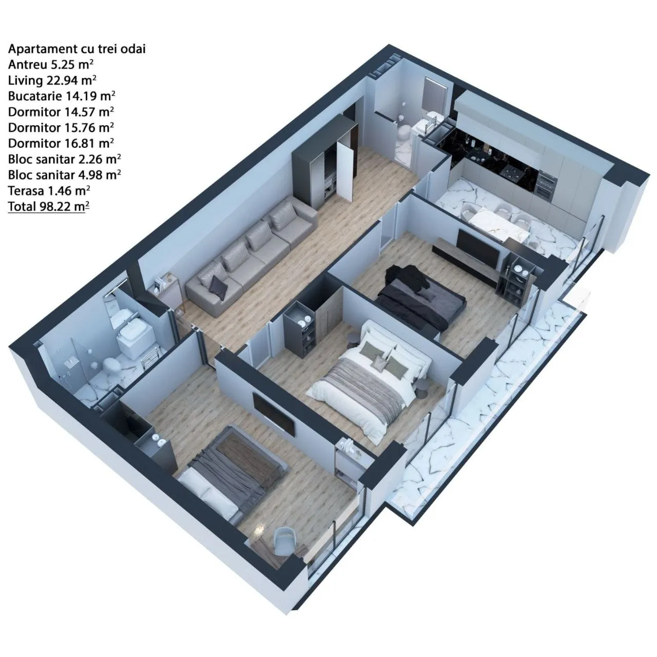 3-bedroom apartment, 98 m² — Image 3