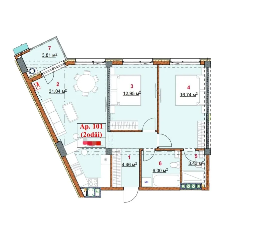 2-bedroom apartment, 76 m² — Image 2
