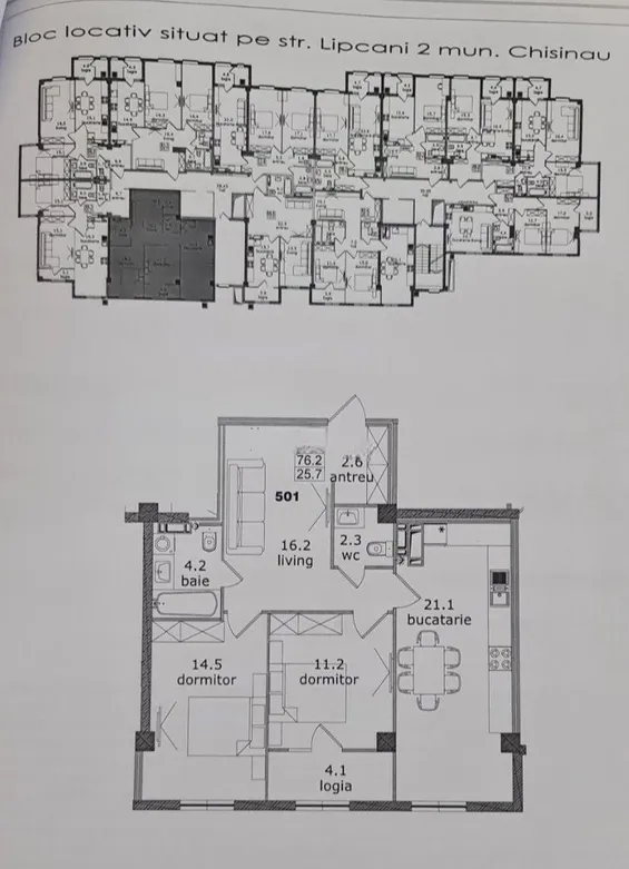 2-camere apartament, 76.2 m² — Imagine 4