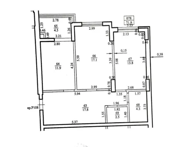 2-camere apartament, 71.9 m² — Imagine 2