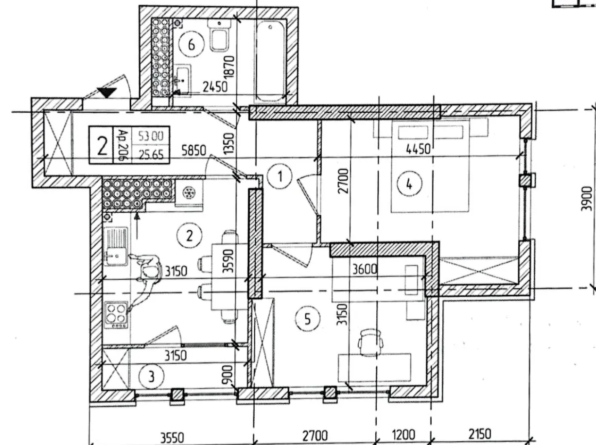 2-camere apartament, 53 m² — Imagine 3