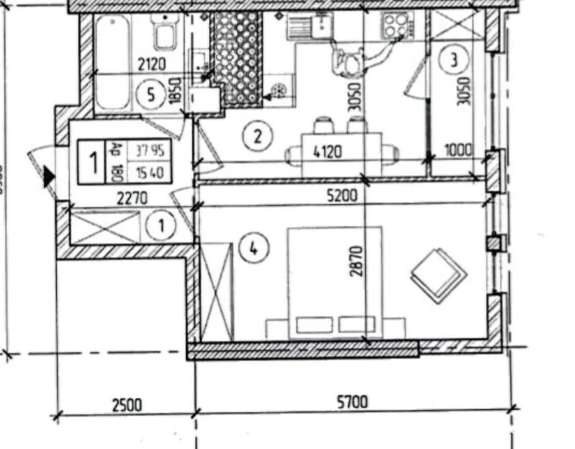 1-camere apartament, 41.3 m² — Imagine 2
