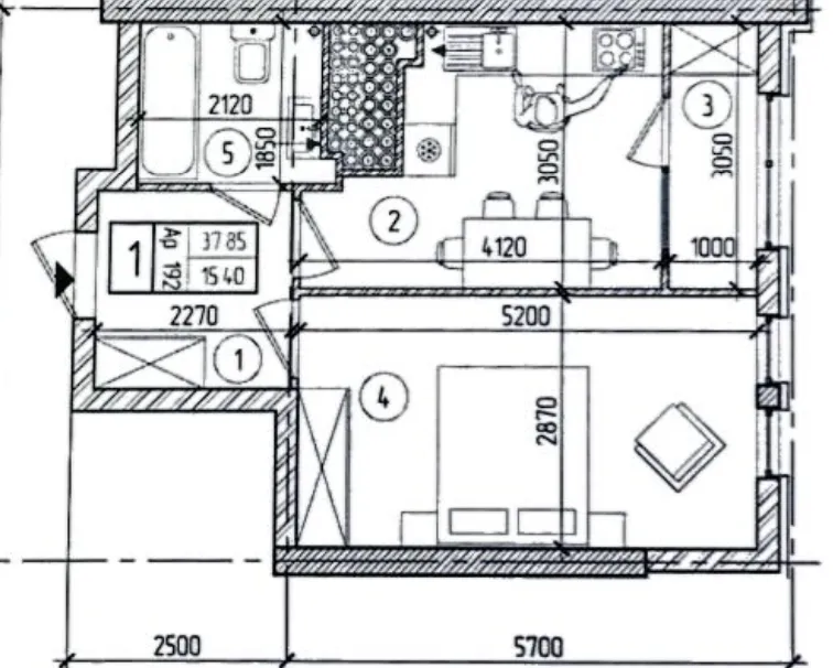 1-camere apartament, 41.2 m² — Imagine 2