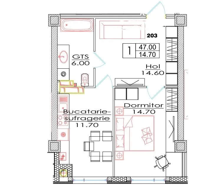1-комнатная квартира, 47 м² — Изображение 2