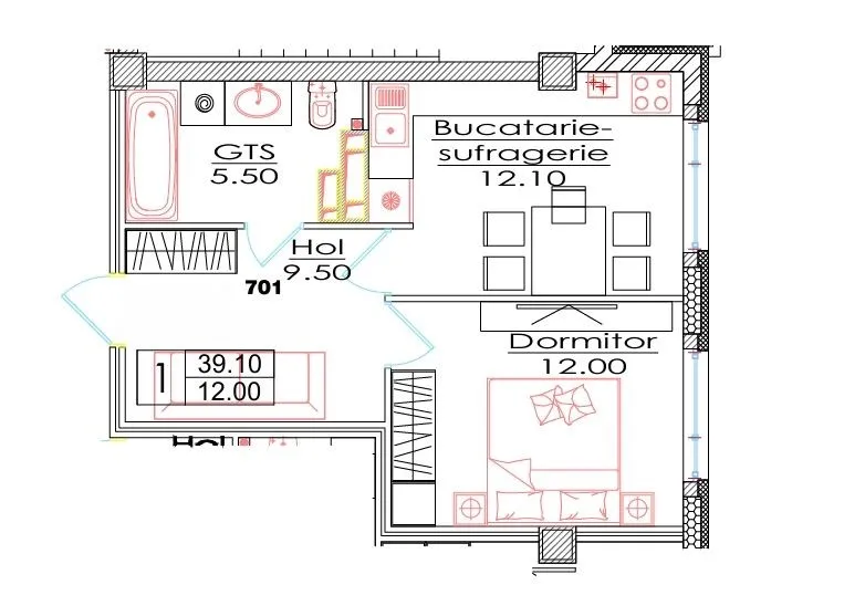 1-комнатная квартира, 39.1 м² — Изображение 3