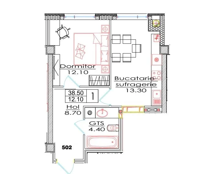 1-комнатная квартира, 38.5 м² — Изображение 3