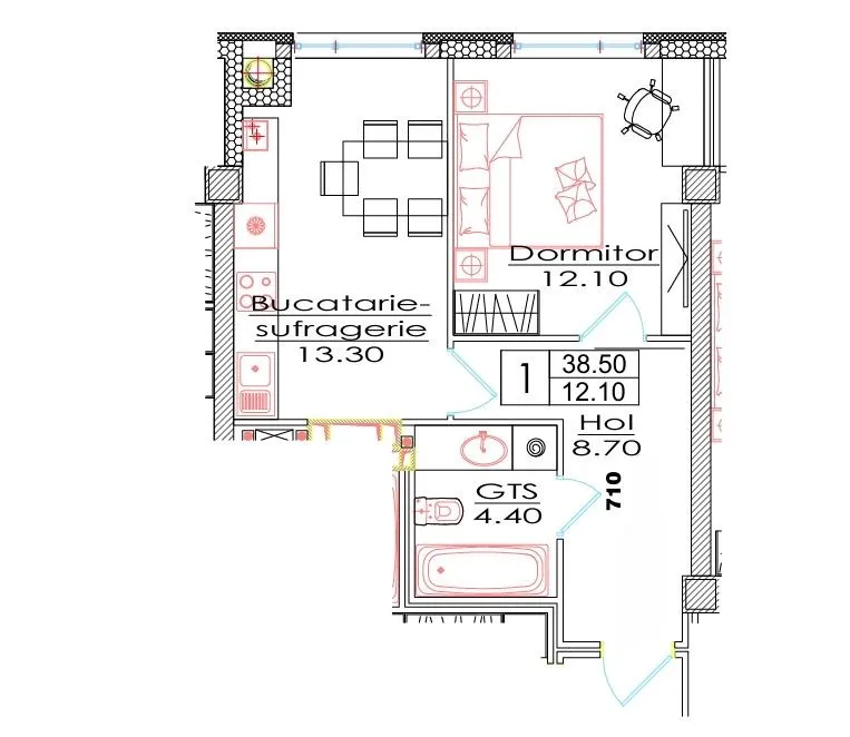1-комнатная квартира, 38.5 м² — Изображение 2