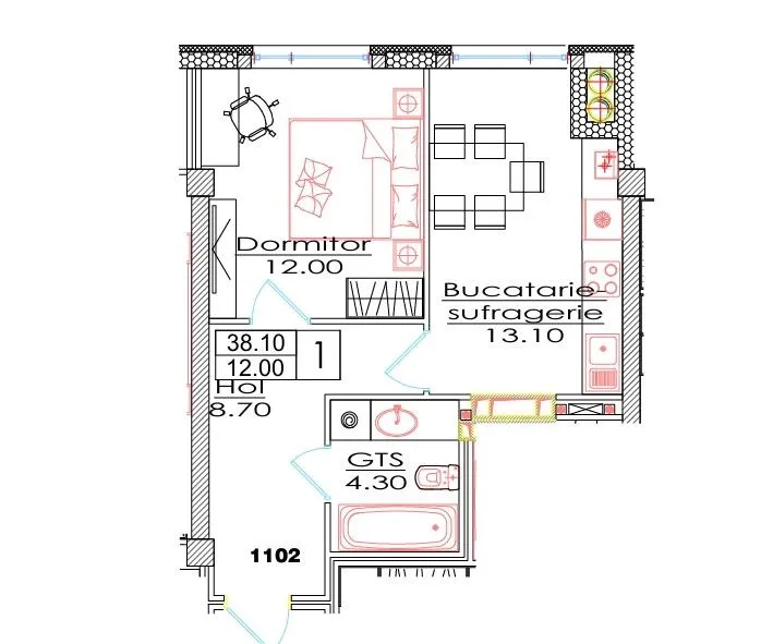 1-комнатная квартира, 38.1 м² — Изображение 3