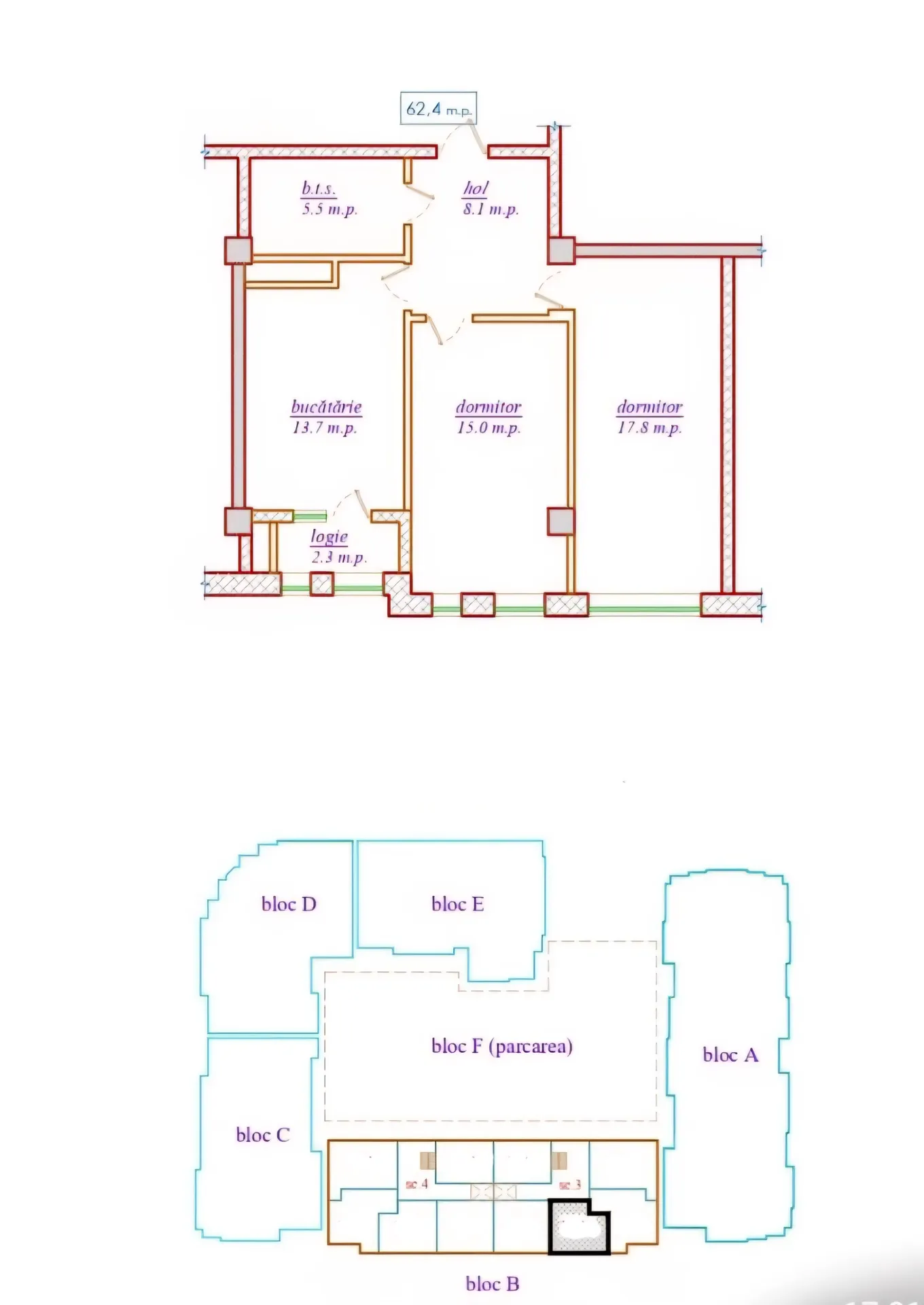 2-camere apartament, 62.4 m² — Imagine 2