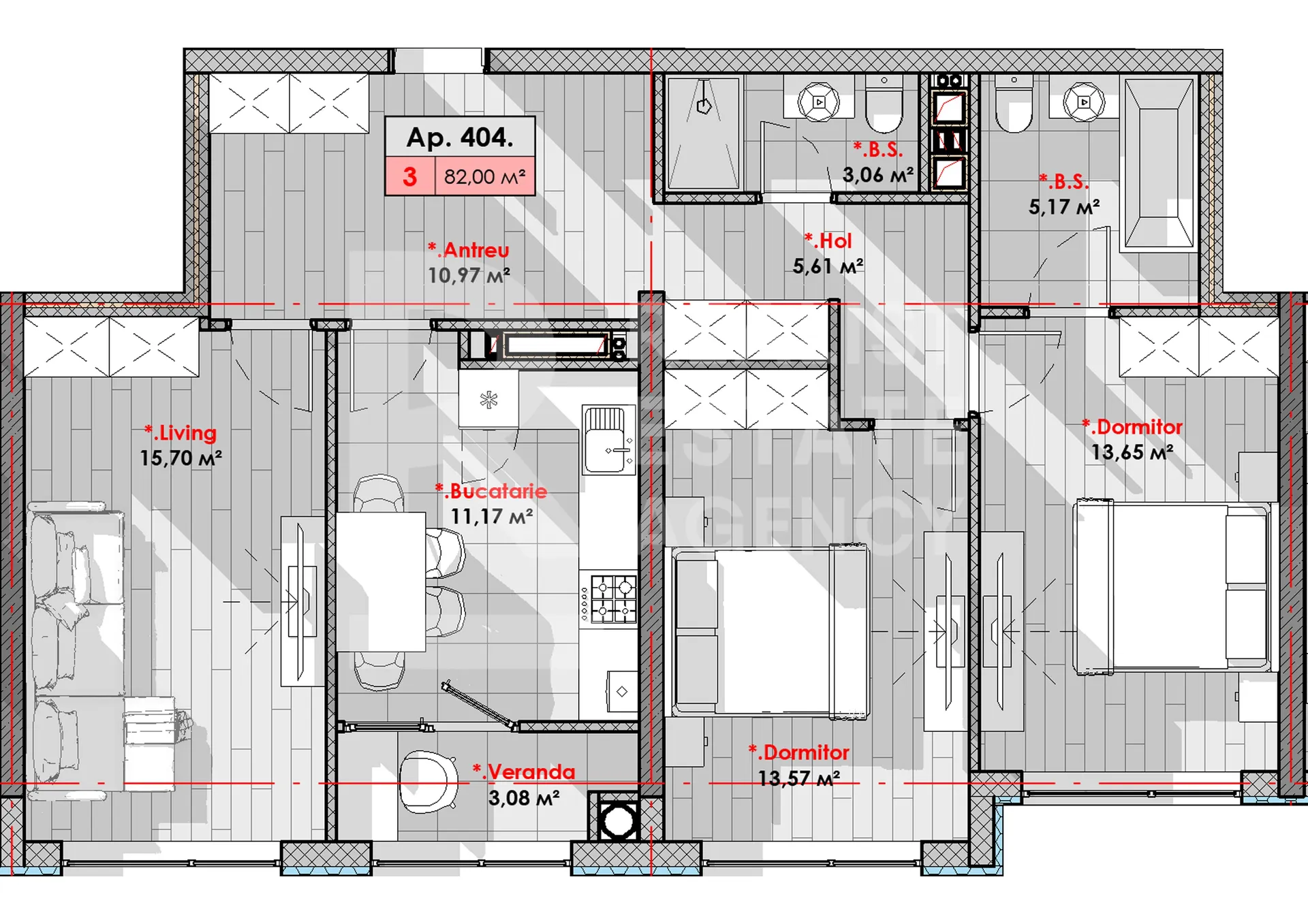 2-camere apartament, 82 m² — Imagine 2