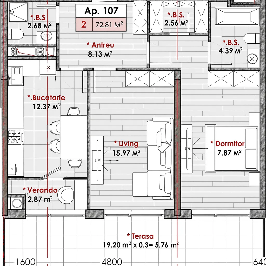 2-комнатная квартира, 72.81 м² — Изображение 2