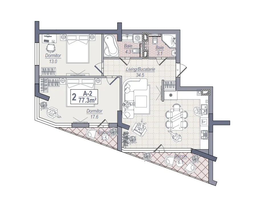 2-комнатная квартира, 77 м² — Изображение 4