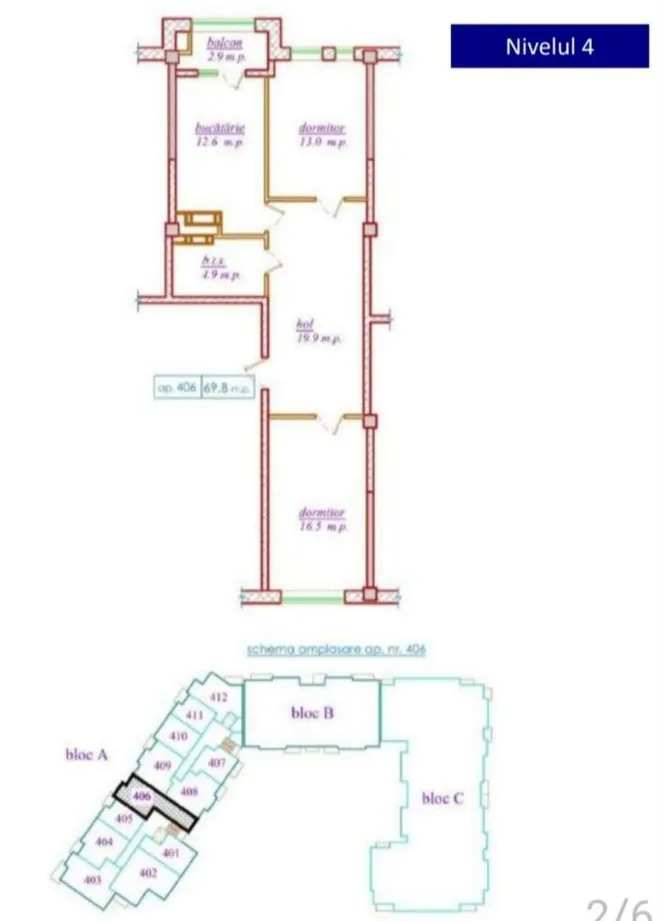 2-camere apartament, 69 m² — Imagine 2