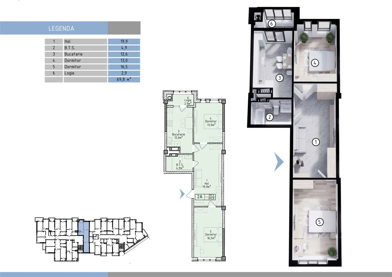 2-camere apartament, 69 m² — Imagine 4