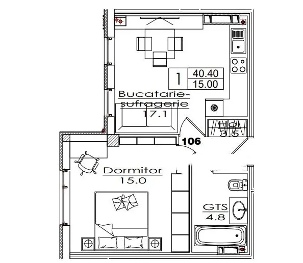 2-комнатная квартира, 40.4 м² — Изображение 3